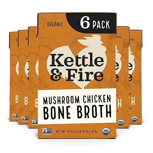 Kettle and Fire Mushroom Chicken Bone Broth, Keto, Paleo, Whole 30 Approved, Gluten Free, 19g of Protein, Natural Source