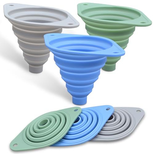 Kitchen Funnel Set 3 Pack,Funnels for Kitchen Use Filling Bottles,Silicone Funnel Collapsible,Small Funnels for Filling 