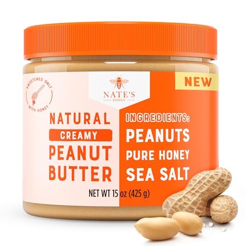 Nate's Honey Peanut Butter, Creamy, All-Natural – 3 Real Ingredients, Sweetened Only with Pure Honey - 15 oz Jar - No Re