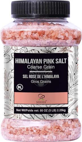 Soeos Himalayan Pink Salt, Coarse Grain, 80oz (5 Pound), Pink Salt, Kosher Salt, Pink Himalayan Sea Salt Coarse for Grin