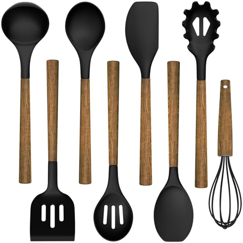 Silicone Cooking Utensil Set, Umite Chef 8-Piece Kitchen Utensils Set with Natural Acacia Wooden Handles,Food-Grade-Sili