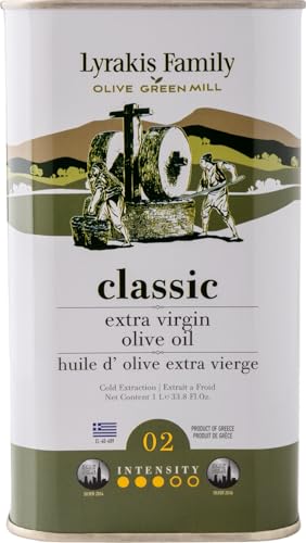 Lyrakis Family Olive Oil 1L – Greek Extra Virgin, Premium First Cold Pressed, High Polyphenols, Handpicked Olives, New H