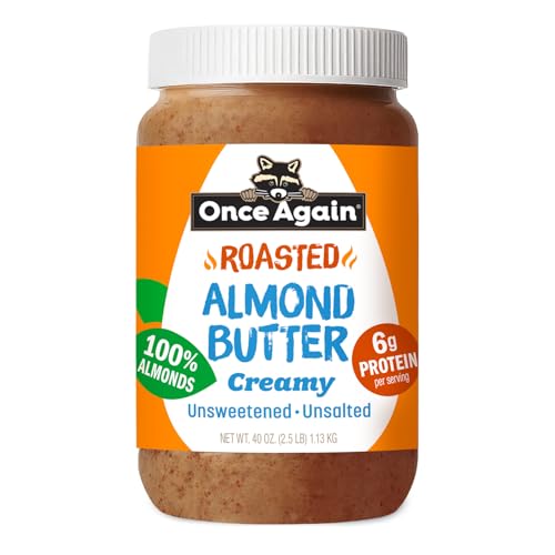 Once Again Creamy Natural Almond Butter No Sugar, Roasted - Large 2.5 Pound Jar - Single Ingredient Nut Butter, No Palm 