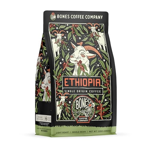 Bones Coffee Company Ethiopia Single-Origin, Citrus, Floral and Berries Notes, Whole Coffee Beans, Low Acid Medium Roast
