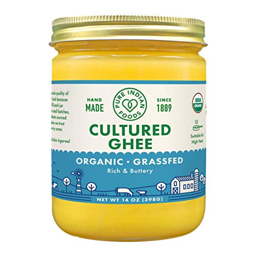 Grassfed Organic Cultured Ghee - by Pure Indian Foods,14 oz, Pasture Raised, Lactose Free, Gluten-Free, Non-GMO, Paleo, 