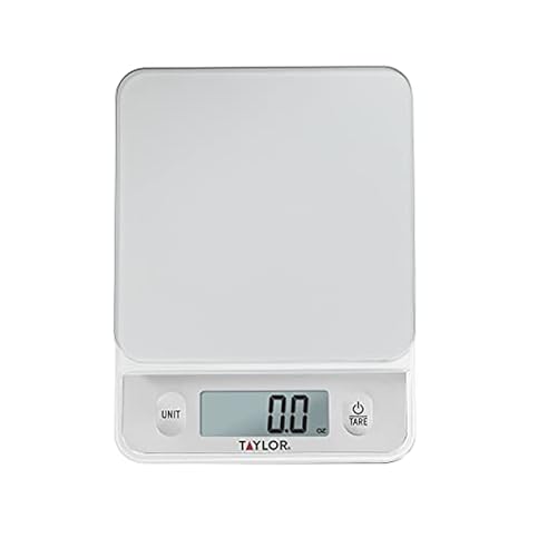 Taylor Glass Top Food Scale with Touch Controls, 11 lb Capacity, Sleek Silver Design, Accurate and Easy-to-Use Scale for