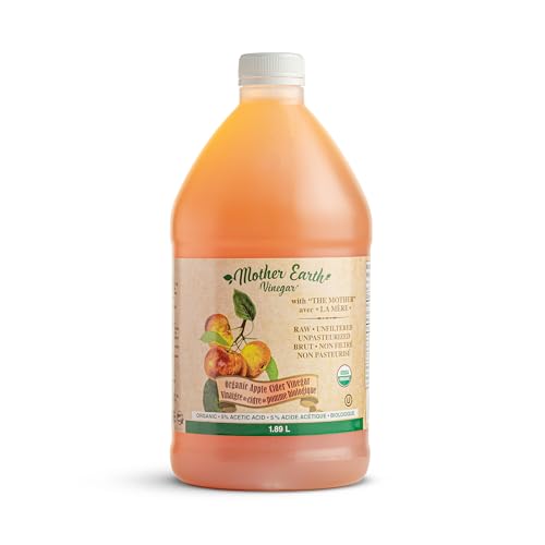 Mother Earth, Organic Apple Cider Vinegar with The Mother, Half Gallon, Fresh Pressed Organic Apples, OACV, ACV, Raw, Un