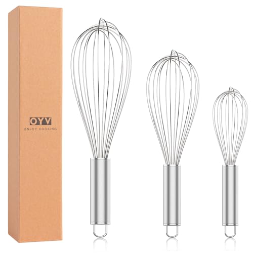 OYV 304 Stainless Steel Whisk Set, Dishwasher Safe Rustproof Metal Whisk, Professional Balloon Wire Whisks for Kitchen C