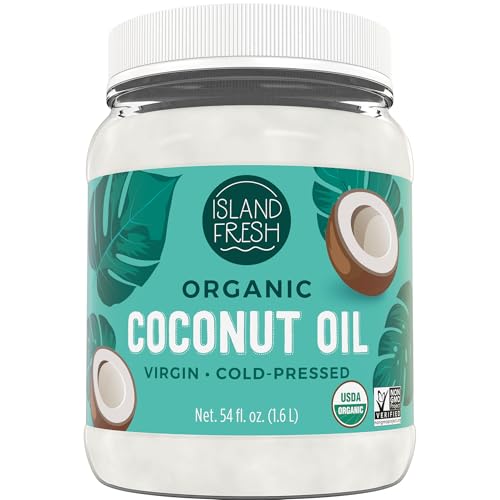 Island Fresh Organic Coconut Oil, Extra Virgin, Cold-Pressed, 54 fl oz – USDA Organic, Non-GMO for Cooking, Baking, Hair