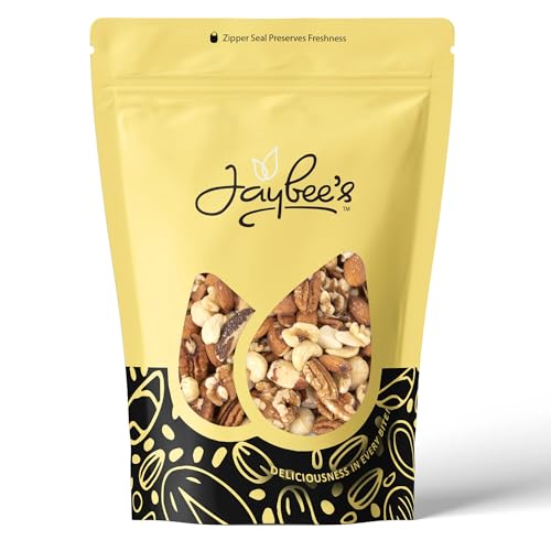 Jaybee’s Raw Deluxe Mixed Nuts Unsalted 3 Pound – Almonds, Cashews, Pecans, Walnuts, Brazil Nuts & Macadamias – Natural 