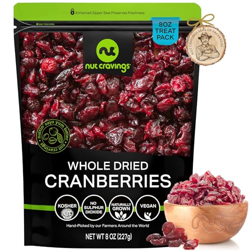 NUT CRAVINGS - Dried Whole Cranberries (8oz, 1 Pack) Lightly Sweetened