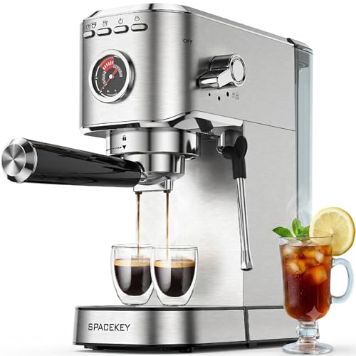 Spacekey Espresso Machine with Milk Frother, 20 Bar Compact Expresso Coffee Machines for Home, Stainless Steel Espresso 