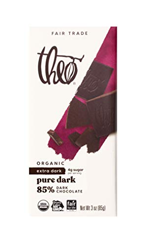 Theo Chocolate Pure Organic Dark Chocolate Bar 85% Cacao, 6 Pack | Vegan, Fair Trade