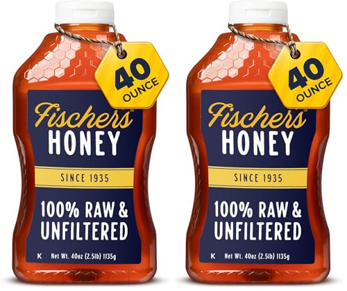 Fischer’s 100% Pure, Raw & Unfiltered Honey – USA Made Honey – All-Natural Sweetener – Rich Flavor Profile, Packed with 