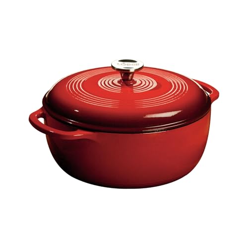 Lodge Essential Enamel Cast Iron Dutch Oven 6 Quarts - Perfect for Bread Baking, Braising, Marinating & Slow Cooking, Fe