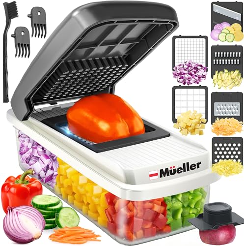 Mueller Vegetable Chopper Mandoline Slicer, Food Veggie Chopper, Cheese Grater, Onion Vegetable Cutter with Container, D