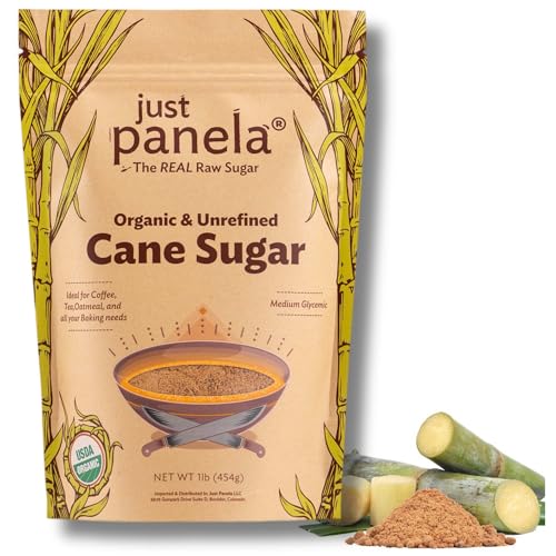 Just Panela Organic Cane Sugar 1 Pound | 100% Unprocessed, Raw Sugar | Panela Great for Baking, Cooking & Sweetening | H