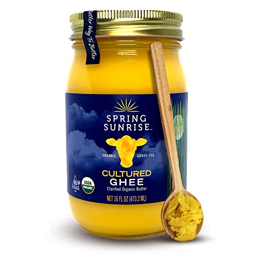 Spring Sunrise Grass Fed Organic Cultured Ghee - USDA Certified Clarified Butter - Keto & Paleo Friendly, Non-GMO, Glute