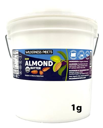 Wilderness Poets, Organic Almond Butter (7 Pound - 1 Gallon) - Raw, Unsweetened, Salt-Free, Vegan Nut Butter