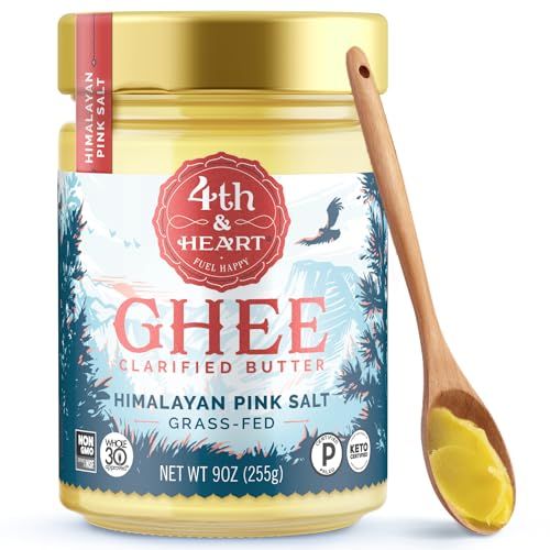 4th & Heart Himalayan Pink Salt Grass-Fed Ghee, Clarified Butter, 100% Butter Fat, Pasture-Raised, Lactose & Casein Free