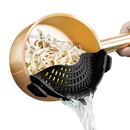 AUOON Clip On Strainer Silicone for All Pots and Pans, Pasta Strainer Clip on Food Strainer for Meat Vegetables Fruit Si
