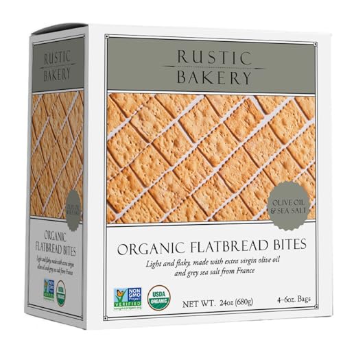 Rustic Bakery Handmade Sourdough Flatbread Cracker Bites - Olive Oil & Sel Gris - Sea Salt Charcuterie Crackers for Chee