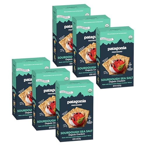 Patagonia Provisions Organic Sourdough Sea Salt Crackers (6 Pack) – 3g Plant Protein Per Serving – Made with Wheat Flour