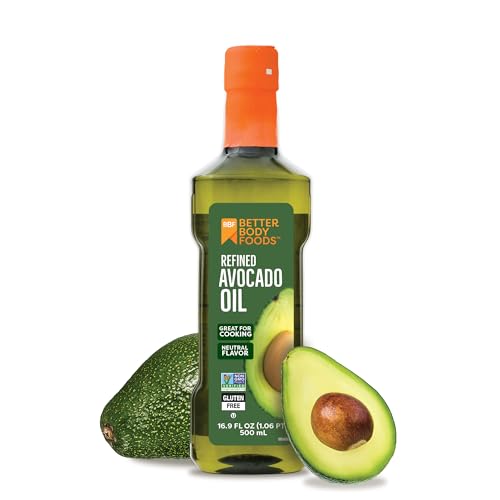 BetterBody Foods Refined Avocado Oil, Non-GMO Cooking Oil, Kosher, Keto and Paleo Diet Friendly, Frying, Baking, 500 mL,