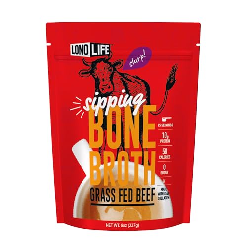 LonoLife Beef Bone Broth Powder Mix | Grass-Fed, 10g Protein | Collagen-Rich, Keto & Paleo Friendly | Natural Ingredient