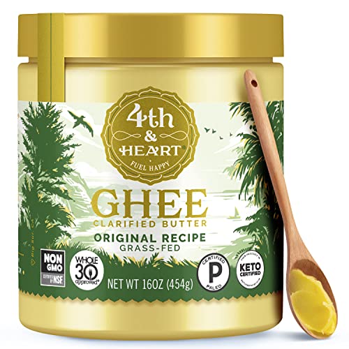 4th & Heart Original Grass-Fed Ghee, Clarified Butter, 100% Butter Fat, Pasture-Raised, Lactose & Casein Free, High Smok