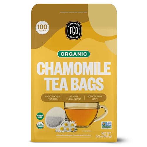FGO Organic Chamomile Tea, 100 Count, Eco-Conscious Tea Bags, Resealable Bag, Packaging May Vary (Pack of 1)