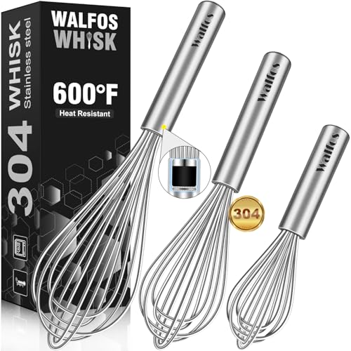 Walfos Whisk,304 Stainless Steel whisk,No-Rust 7+9+11inch Whisks for cooking Nice for Blending,Whisking,Beating.Heat res
