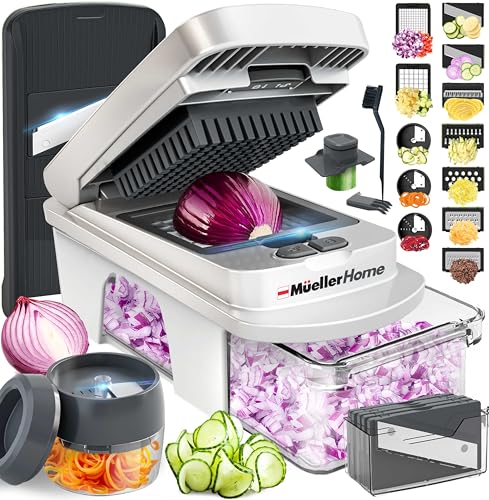 Mueller Pro-Series All-in-One, 12 Blade Mandoline Slicer for Kitchen, Food Chopper, Vegetable Slicer and Spiralizer, Cut
