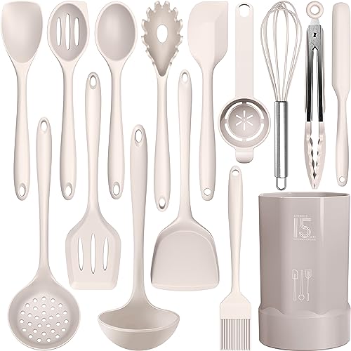AOTHOD Silicone Cooking Utensils Set - 446°F Heat Resistant Kitchen Utensils,Turner Tongs,Spatula,Spoon,Brush,Whisk,Kitc