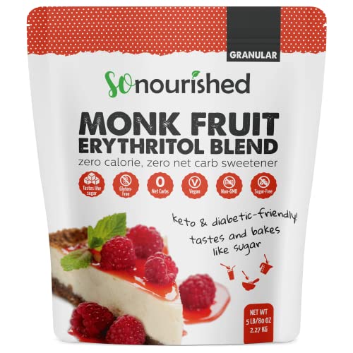 So Nourished Monk Fruit Sweetener with Erythritol Granular - 1:1 Sugar Substitute, Keto - 0 Calorie, 0 Net Carb, Non-GMO