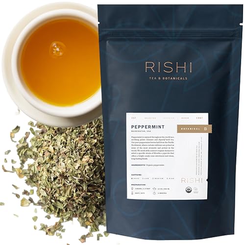 Rishi Tea Peppermint Herbal Tea - Organic, Caffeine Free Loose Leaf Tea, Calming Sweet & Cooling Pure Peppermint Tea Lea