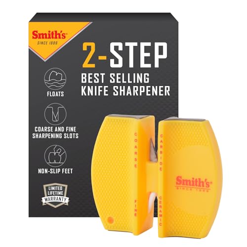 Smith's CCKS 2-Step Knife Sharpener - Yellow - 2-Step Preset Coarse & Fine Slots - Outdoor Handheld Knife Sharpener - Fi