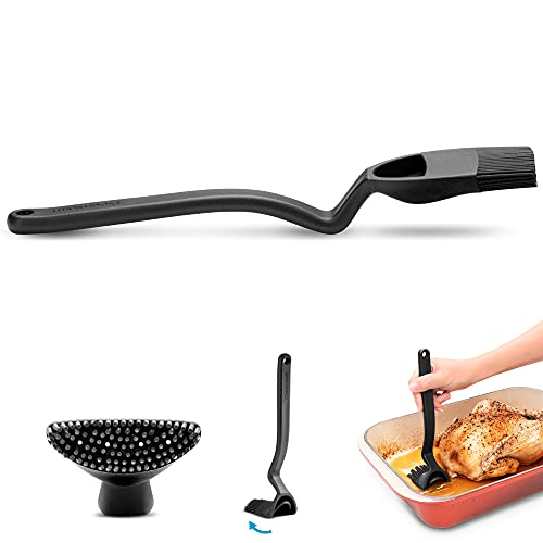 Dreamfarm Brizzle 3-In-1 Flexible Silicone Sit-Up Basting, Drizzle, Scooping Brush with In-Built Sauce Resevoir - Black