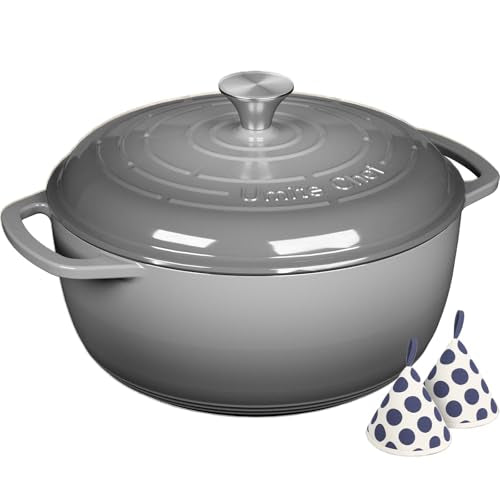 Enameled Cast Iron Dutch Oven - Umite Chef 6QT Pot with Lid & Cotton Potholders - Dual Handles -Versatile Heavy Duty Coo