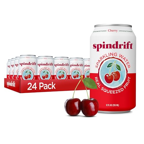 Spindrift Sparkling Water, Cherry Flavored, Made with Real Squeezed Fruit, 12 Fl Oz Cans, Pack of 24 (Only 21 Calories p