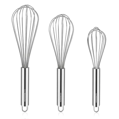 NileHome Stainless Steel Whisk Set 8" 10" 12" Kitchen Whisk Balloon Whisk Kitchen Wisk Wire Whisks for Cooking, Whisking