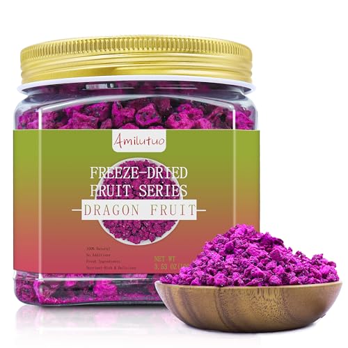 Amilutuo Freeze-Dried Dragon Fruit, Freeze-Dried Fruit, No Added Sugars, 3.53OZ/100g Dragon Fru it Chunks, Dry Drag-on F