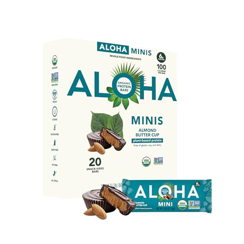 ALOHA Organic Plant Based Protein Bar MINIS | Almond Butter Cup | GLP-1 Friendly, 20 Count, 24g Bars | Vegan, Low Sugar,
