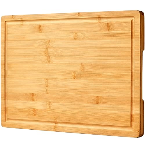 Bamboo Cutting Board for Kitchen, 18" Large Wood Charcuterie Cheese Board, Wooden Chopping Block with Side Handles and J