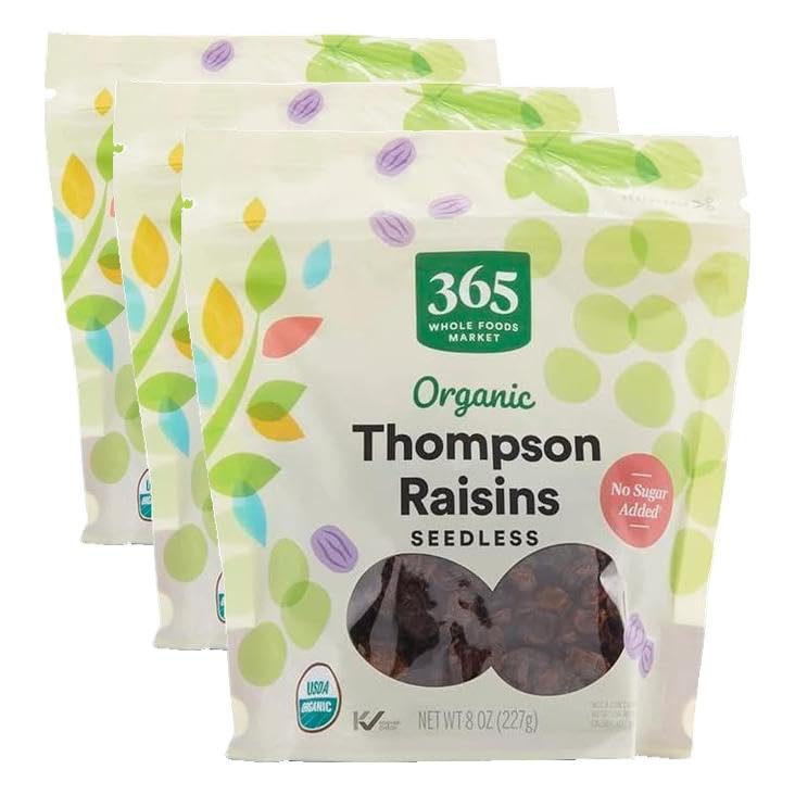 365 by Whole Foods Market, Organic Thompson Raisins, 8 Ounce (Pack of 3)