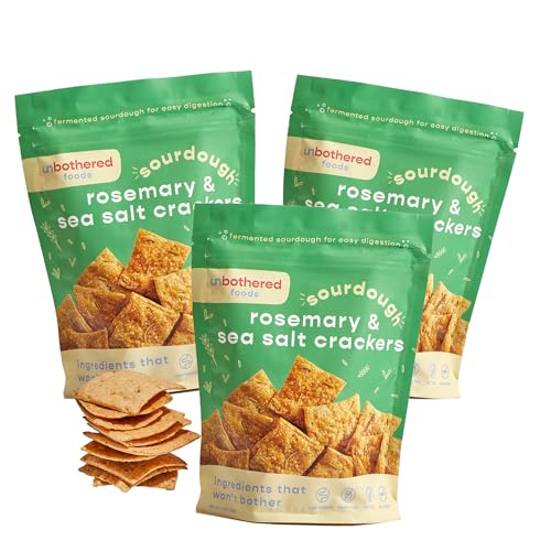 Unbothered Foods Rosemary & Sea Salt Sourdough Crackers - Gut-Friendly & Easy to Digest, Non-GMO, No Added Sugar, Nut-Fr