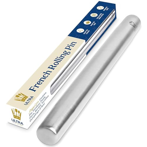 Ultra Cuisine French Rolling Pin for Baking – Use with Pizza, Cookie, and Pastry Dough, Fondant and Pie Crust – Tapered 