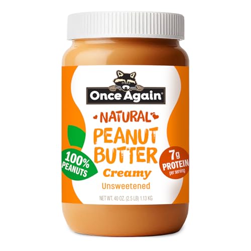 Once Again Creamy Natural Peanut Butter, Salted, No Sugar Added - Large 2.5 Pound Jar - Sugar Free Creamy Peanut Butter,