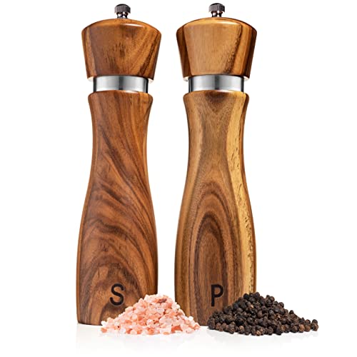 Gennua Kitchen Wooden Salt and Pepper Grinder Set: Refillable Salt & Pepper Mills Adjust for Customized Coarseness, Craf
