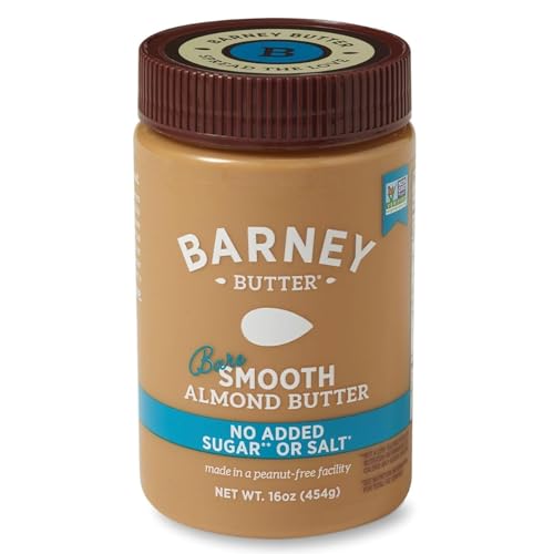 Barney Butter Almond Butter, Bare Smooth, 16 Ounce Jar, No Added Sugar or Salt, Skin-Free Almonds, No Stir, Non-GMO, Glu